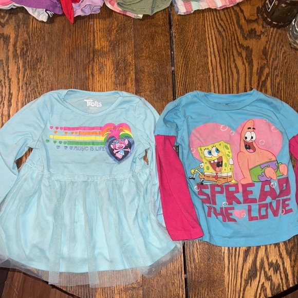 Kids 3T Trolls & SpongeBob Long Sleeves - Picture 1 of 5